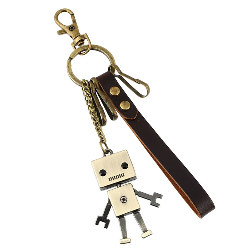 

Alloy robot retro cowhide keychain women's bag pendant car leather keychain