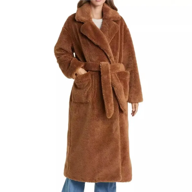 

Fluffy Top Coats 2025 Women's Thick Fake Shearling Coat Solid Color Long Sleeve Winter Outwear with Keep Warm Lining Long Coats