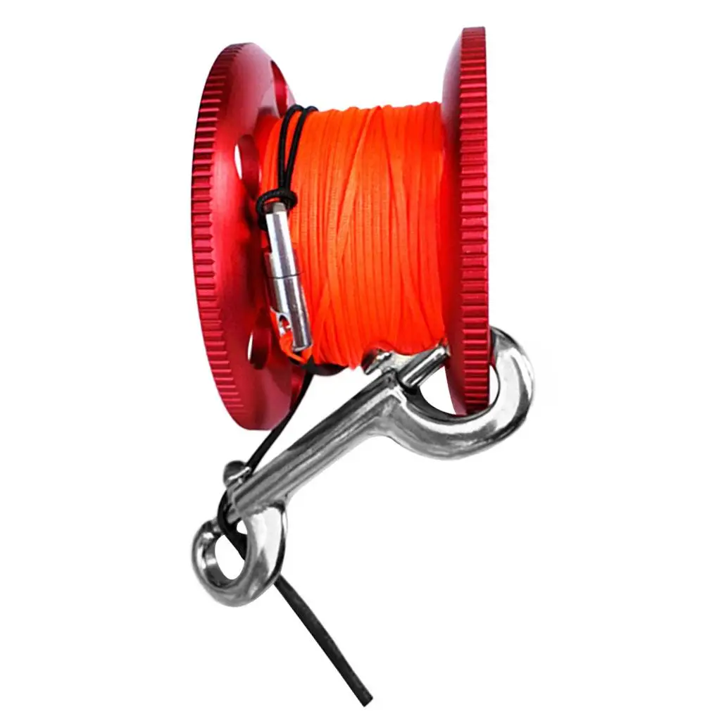 Aluminum Alloy Scuba Dive Finger Spool Reel & High Visibility Line Bolt Snap