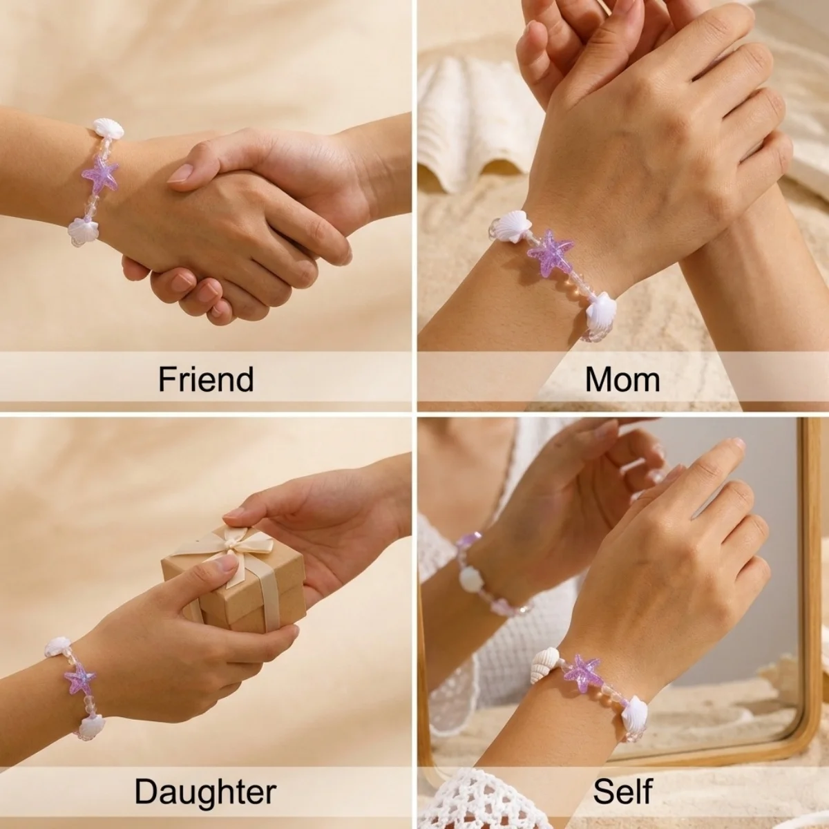 Armbänder aus Kunstharz mit Seesternen, Muscheln und Reisperlen für Damen und Herren, trendige Seestern-Ozean-Strand-Armreifen, Sommerurlaub-Party-Schmuck – Detail 10