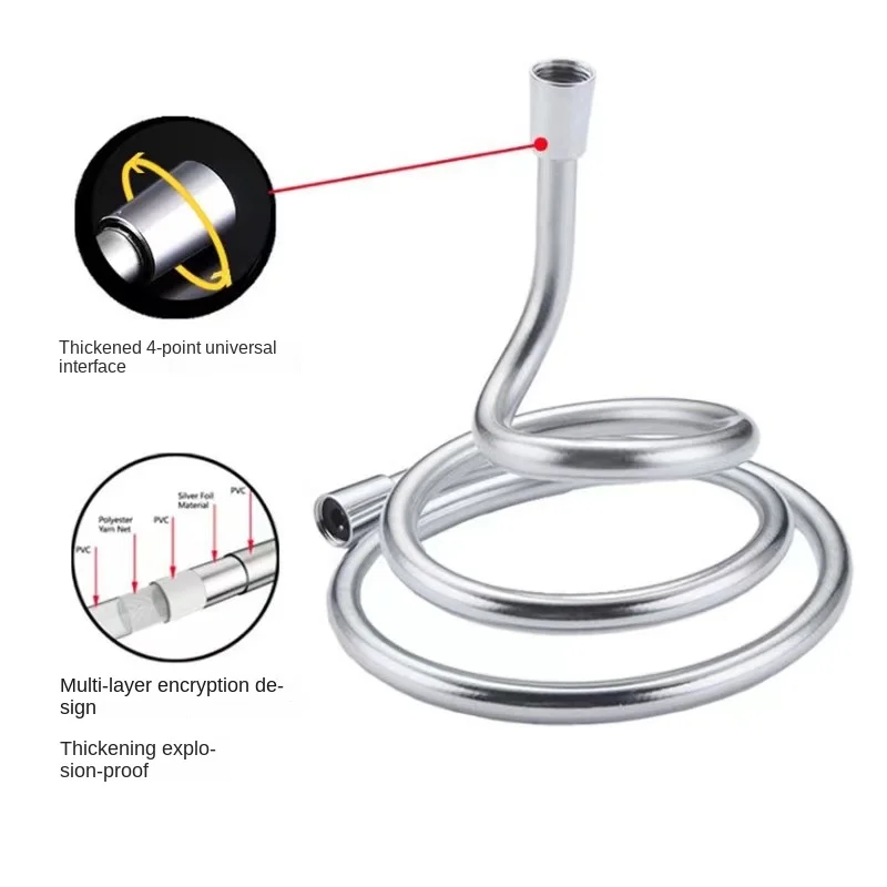 Tubo De Extensão De Aço Inoxidável Mangueira De Chuveiro, Tubo De Chuveiro De Água Quente, Suprimentos De Banheiro, Peças De Reposição De Torneira De Banho, 1.5 m, 2m, 1Pc