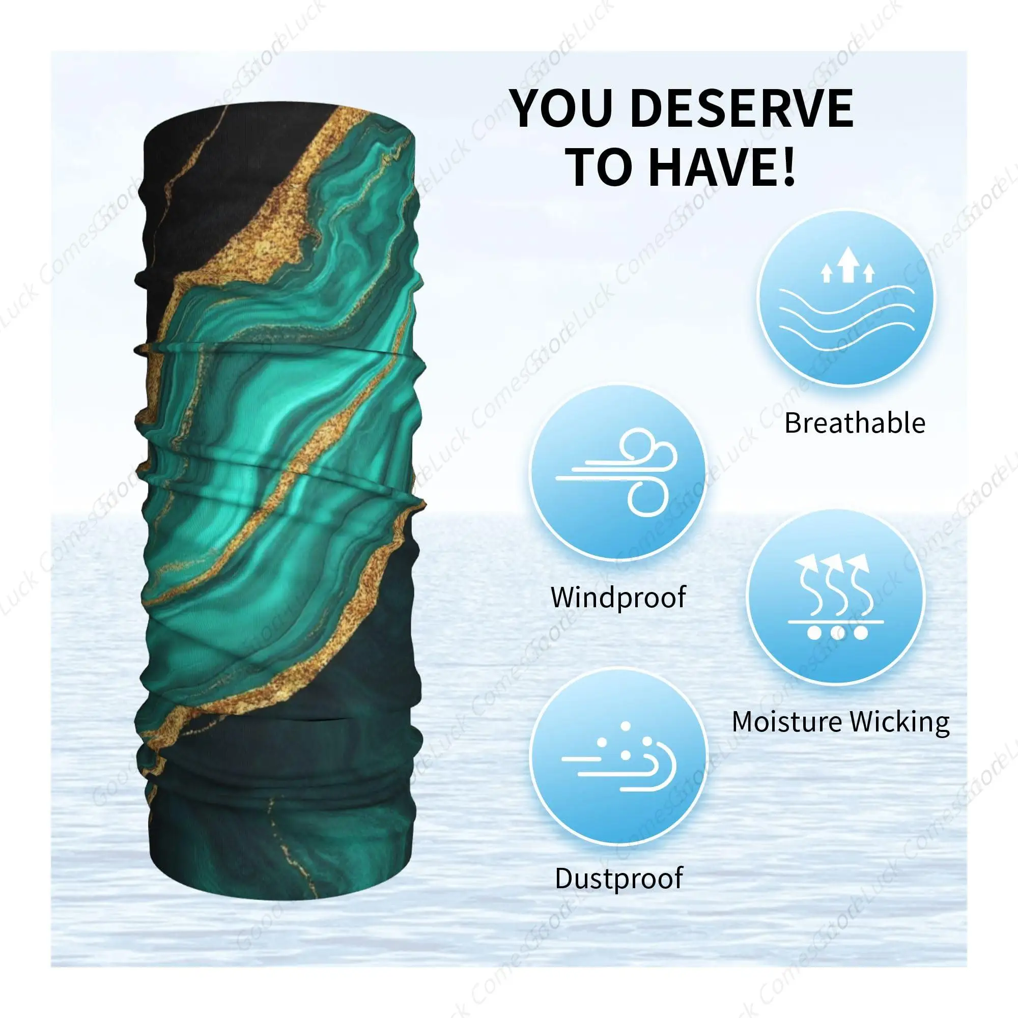 قناع وجه للرقبة من الرخام الأسود والذهبي والأخضر الفيروزي المخضر للرجال والنساء وشاح للمشي لمسافات طويلة وركوب الدراجات والجري