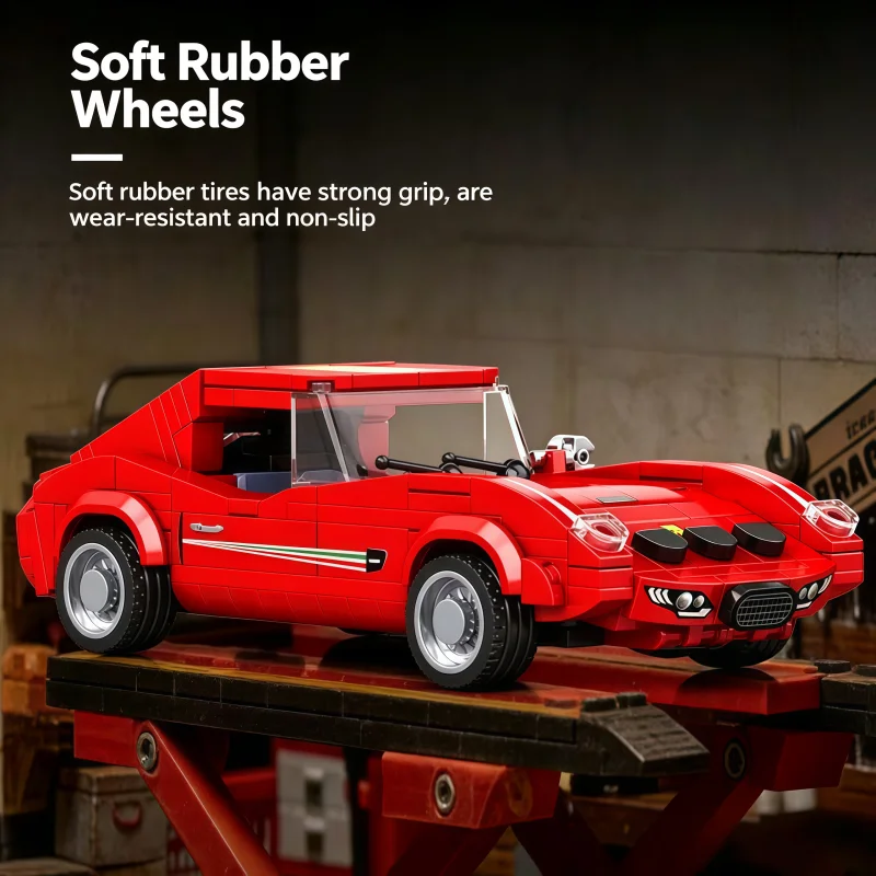 Classic Red Vintage Sports Car Building Block Set, a Collectible Vintage Car Model with a Detailed Cockpit and Soft Rubber Tires