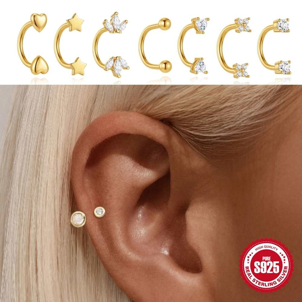 BOAKO 1PC Joyería de Plata de Ley 925 para Piercing, Pendiente de Aro en U con Cuentas de Flor, para Nariz y Ombligo, Joyería de Lujo para Mujer, Uso Diario y Citas
