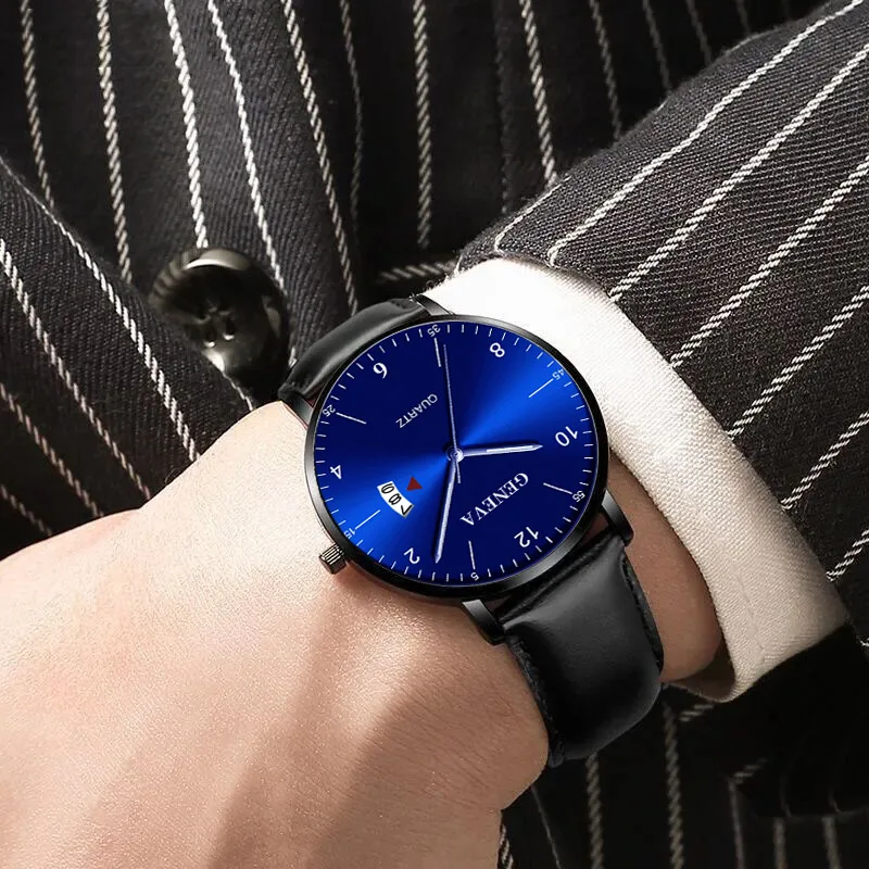 

2024 Luxury Men's Watch, Waterproof Slim with Date Function, Men's Leather Strap, Casual Quartz Watch, Men's Sport Wristwatch.