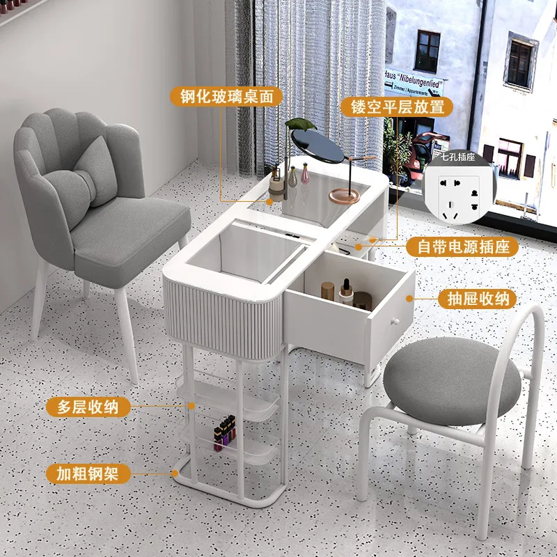 Cream style manicure table white Japanese mical glass single double set light luxury simple
