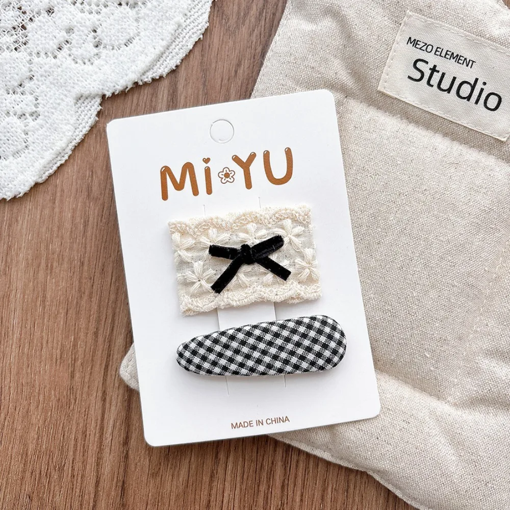 

2Pcs/lot New Lace Cloth Hair Clips Plaid Design Fabric Material Bow Hairpins Dot Pattern Princess Headdress Hair Accessories