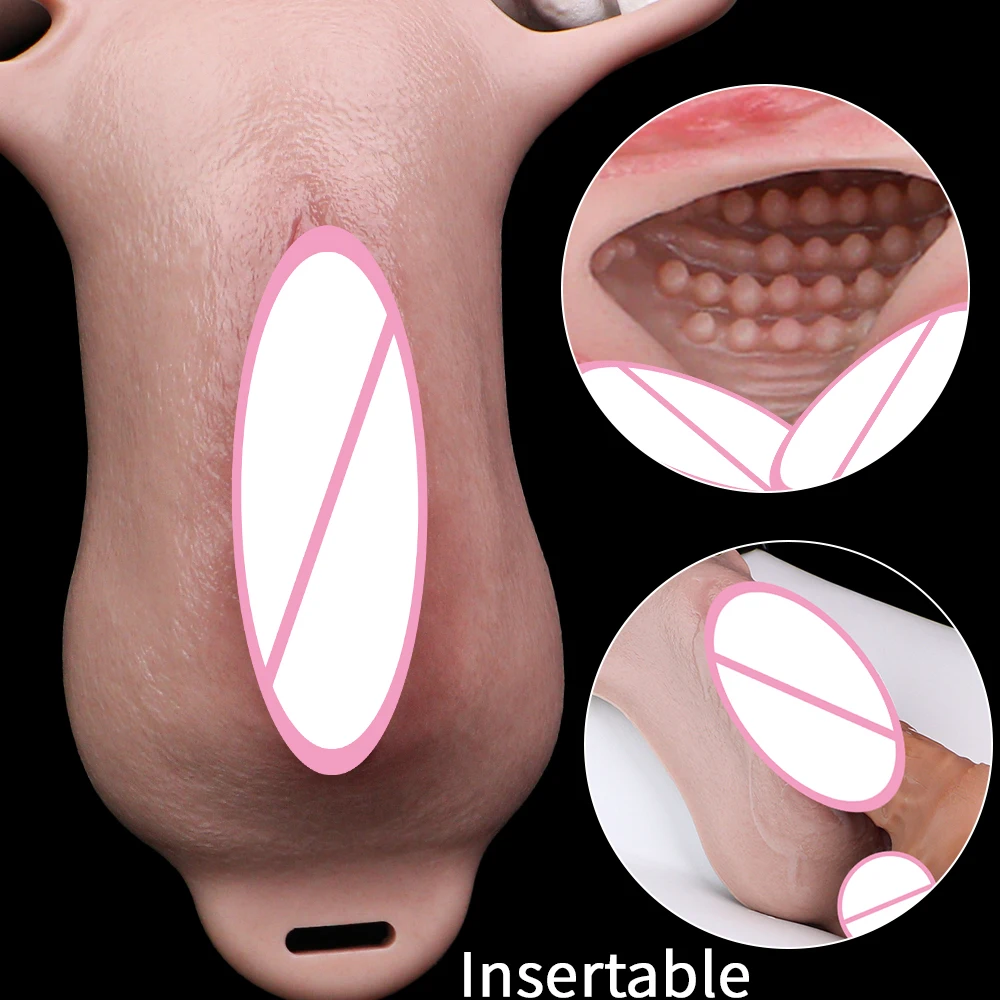 SXXY Skin-Like Soft Insertable Vagina Pads Silicone Male Wearable Chastity Cage Lifelike Penis Hidding Fake Pussy For Adult Men