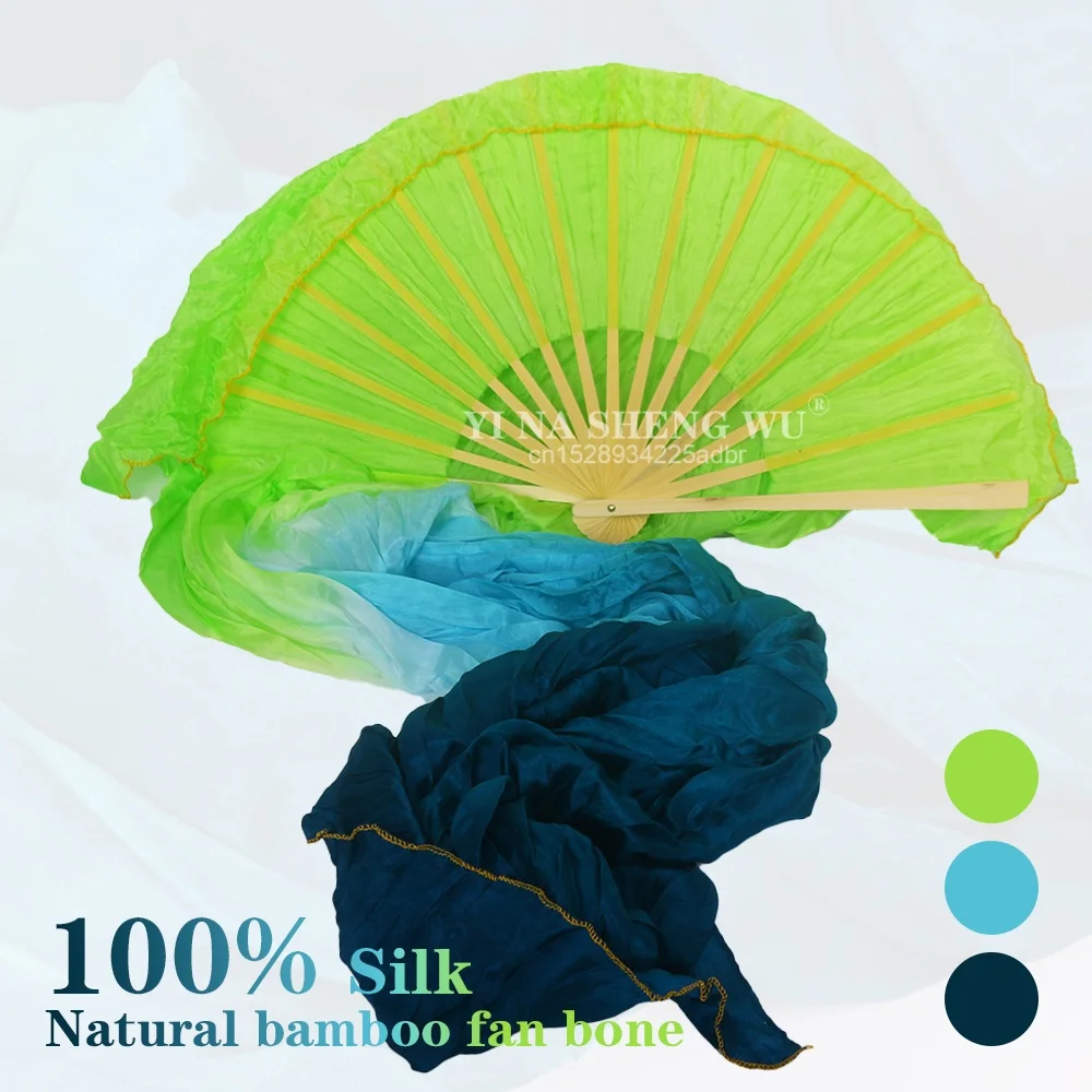 Hurtowe barwione wachlarze z jedwabiu naturalnego 100% do tańca brzucha, wachlarze jedwabne o długości 180 cm do występów scenicznych, 1 sztuka lub 1 para