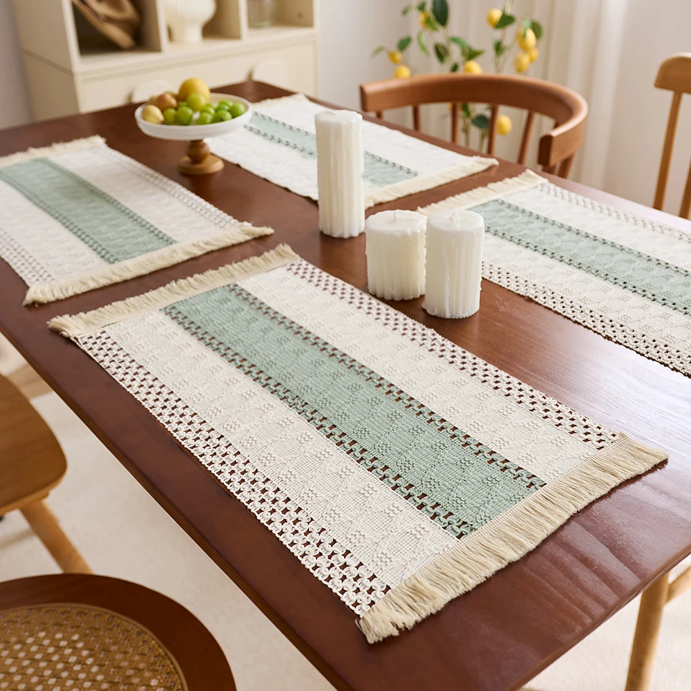 Farmhouse Style Rectangular Placemats Woven Tassel Table Mat