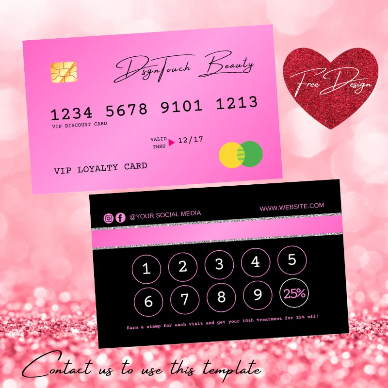 Dsgntouch 200pcs Beauty Loyalty Cards for Salon Business Rewards Credit Punch Card for Hair Stylist Lash Nail Tech Printable