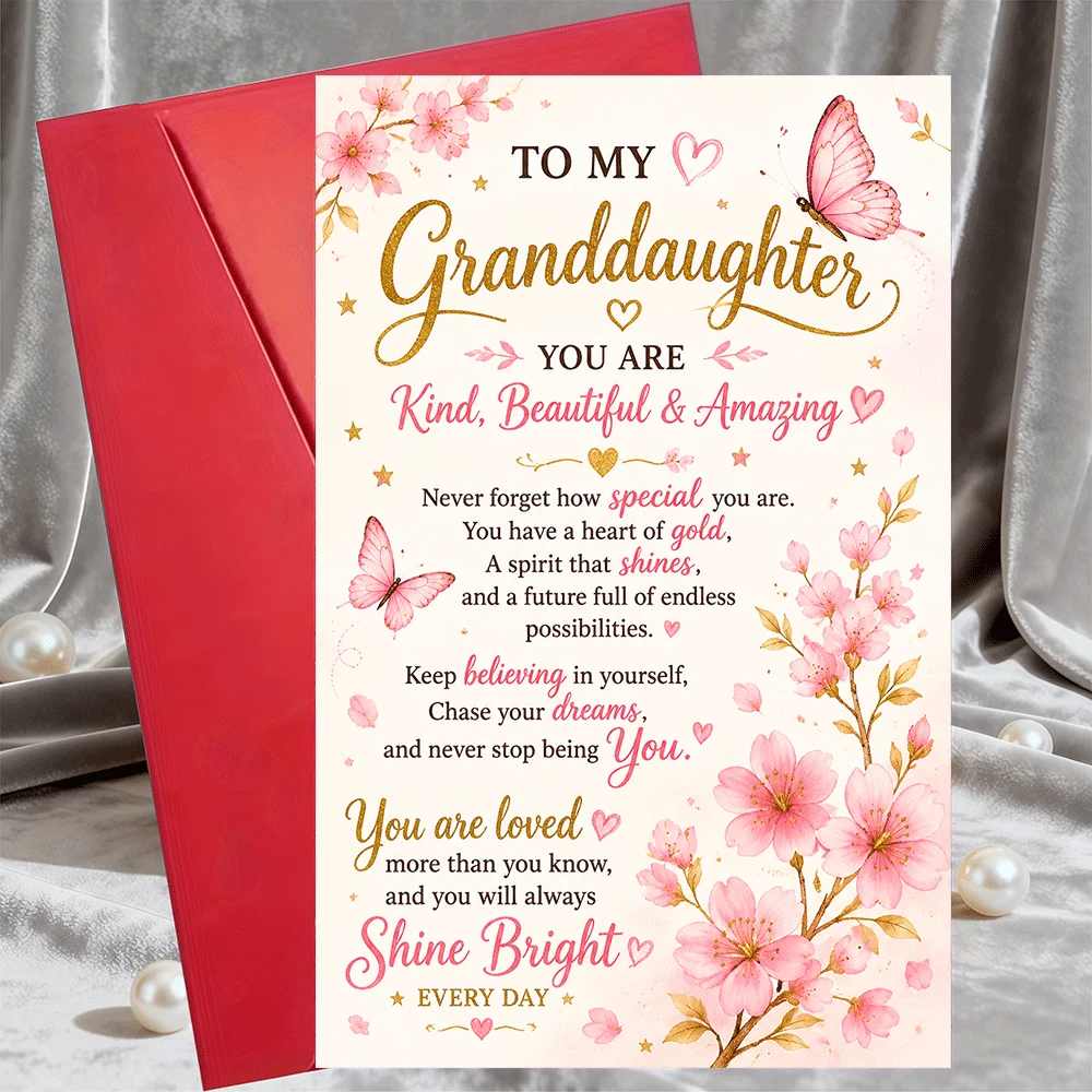 1 Greeting Card + 1 Envelope, Inspirational Card for Granddaughter, Sincere Birthday or Graduation Gift, Floral Butterfly - view 2