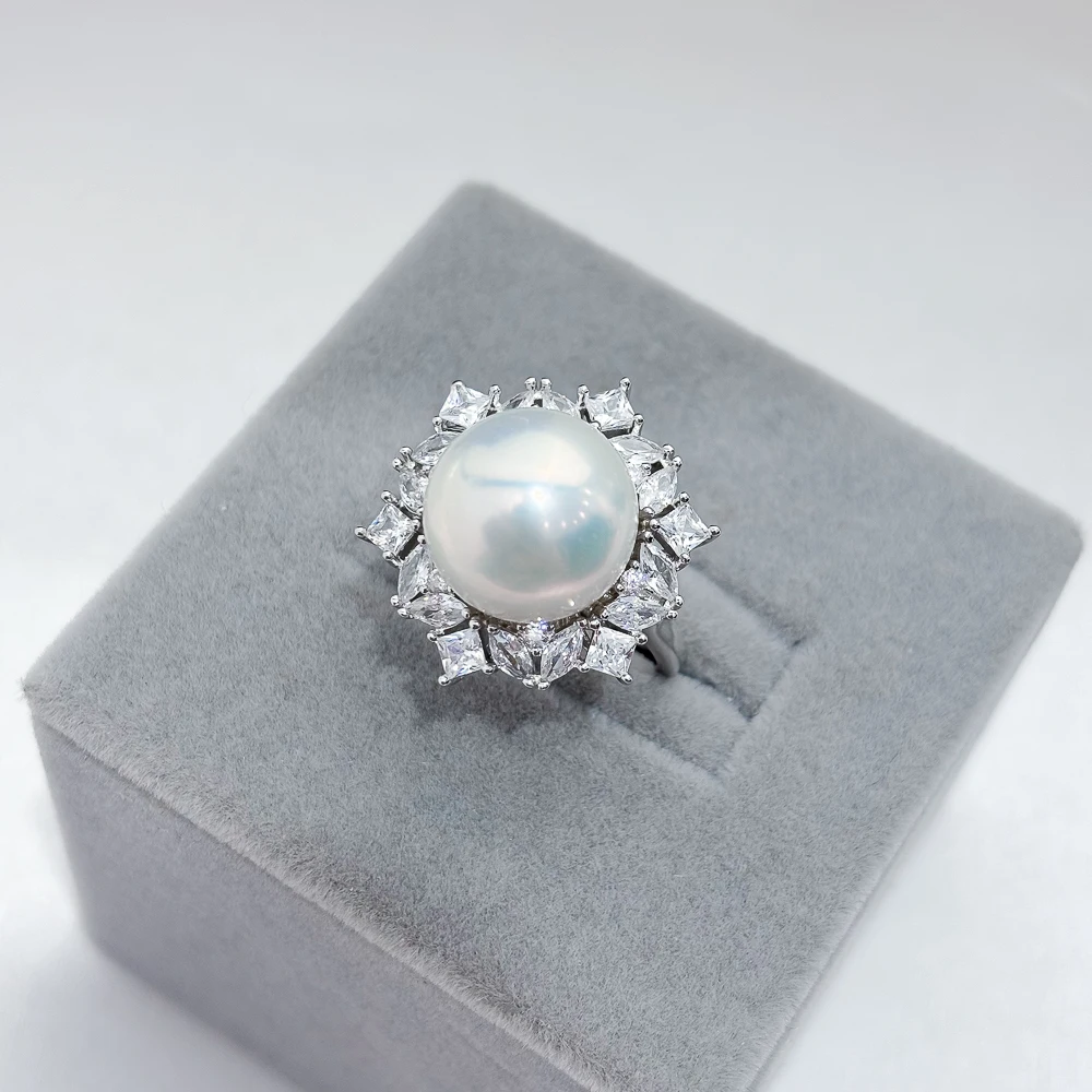 

New Listing 925 Sterling Silver Flower Pearl Ring Round Empty Support Allergy Does DIY Jewelry Accessory Parts Hypoallergenic