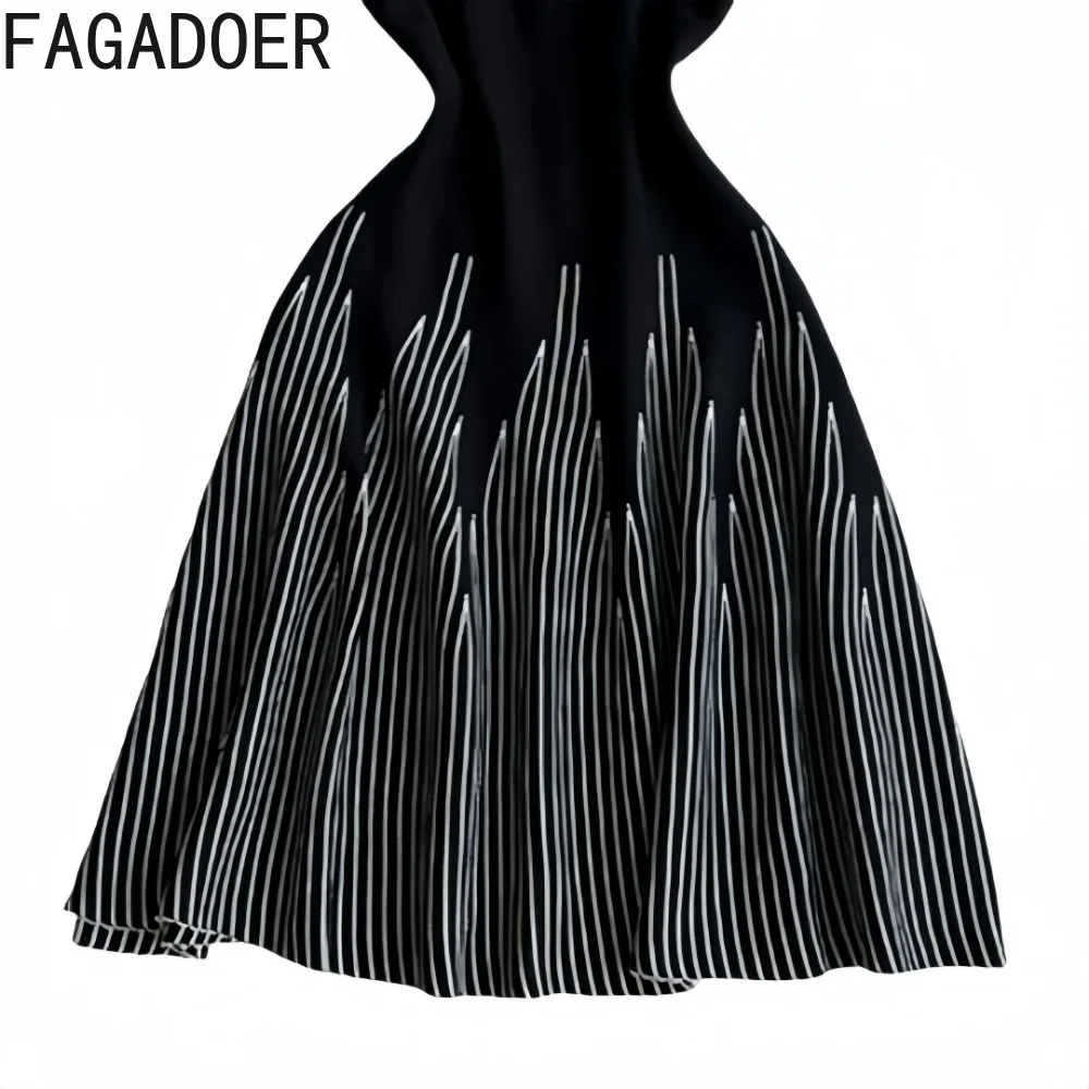 FAGADOER Knit Stripes Bodycon Dresses Women Sleeveless Stretchy O Neck Patchwork Dress Lady Elegant Vintage Vestidos Spring New