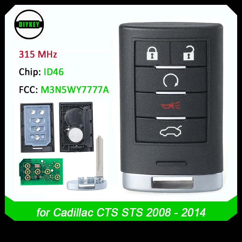 

Умный дистанционный брелок DIYKEY M3N5WY7777A, 315 МГц, 5 кнопок для Cadillac CTS STS 2008 2009 2010 2011 2012 2013 2014 2015