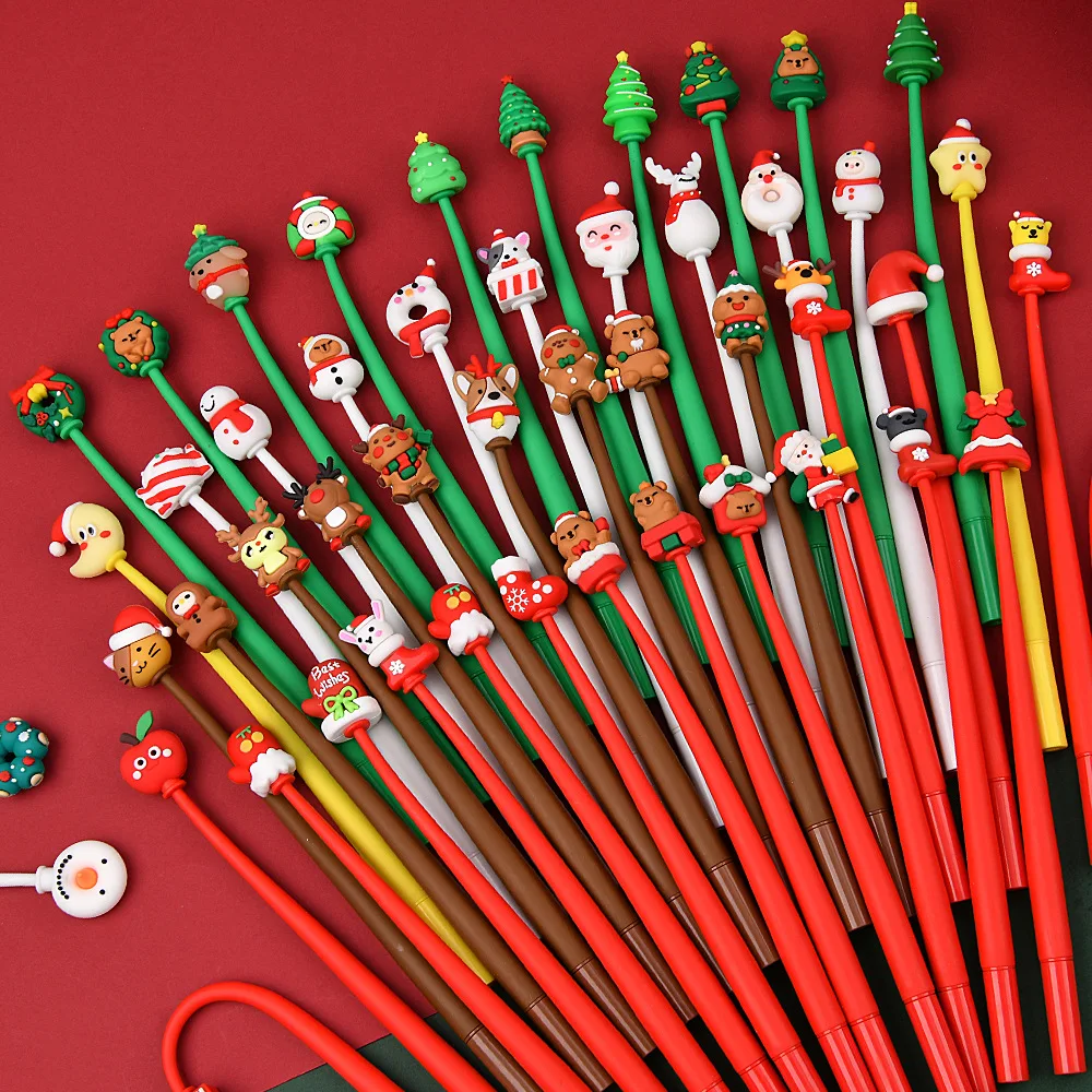 50 قطعة من أقلام بلاستيكية محايدة لطيفة على طراز عيد الميلاد مقاس 0.5 مم، هدايا مثالية لعيد الميلاد للأطفال والطلاب