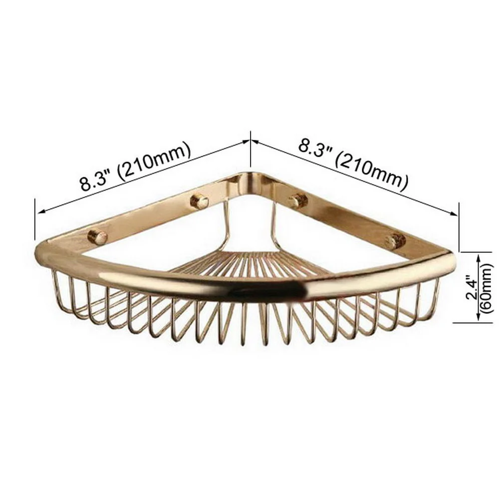 Rak kamar mandi Emas Kuningan Logam Mandi Penyimpanan Rak Rak Kamar Mandi Keranjang Sudut Rak Dinding Shampoo Pemegang Kba099