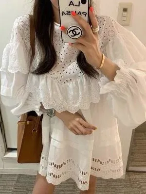 

Spring Faion Hollow out Ruffle ort Skirt Loose Slimming Doll Dr Fairy T Quali Women Summer Clothing ort Dr