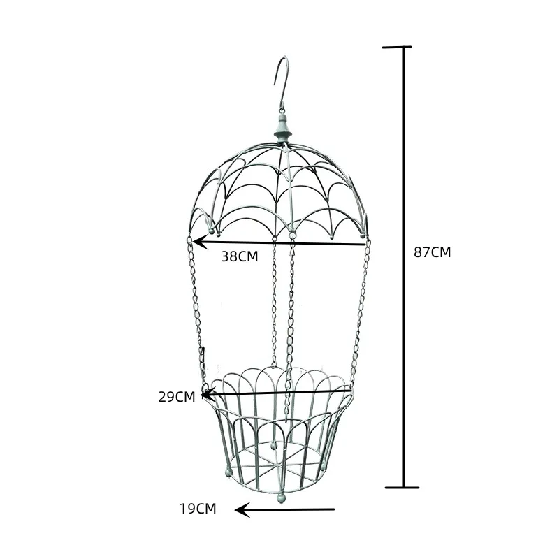 European-Style Wrought Iron Parachute Leaf Petal Hanging Flower Basket, Balcony Garden Wall Decoration, Green Plant and Flower Container