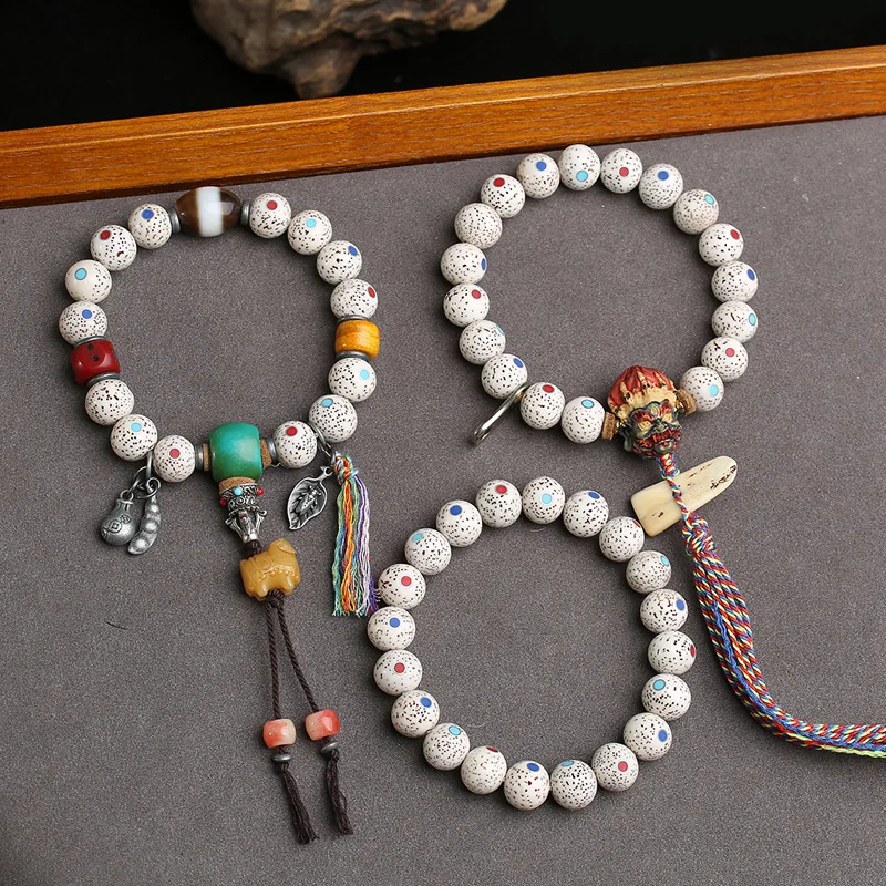 

Natural Star-and-Moon Bodhi Bead Multi-Pattern Collectible Bracelet, Single-Strand, Deer Antler, Mahakala, Recirculating Bone