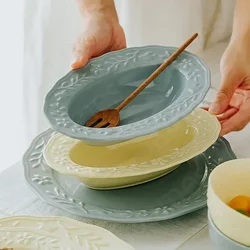 Ceramic Plate Morandi Color Ceramic Plates Nordic Style Dinner Plates Retro Plates Steak Pasta Dishes Household Use Dinner Plate