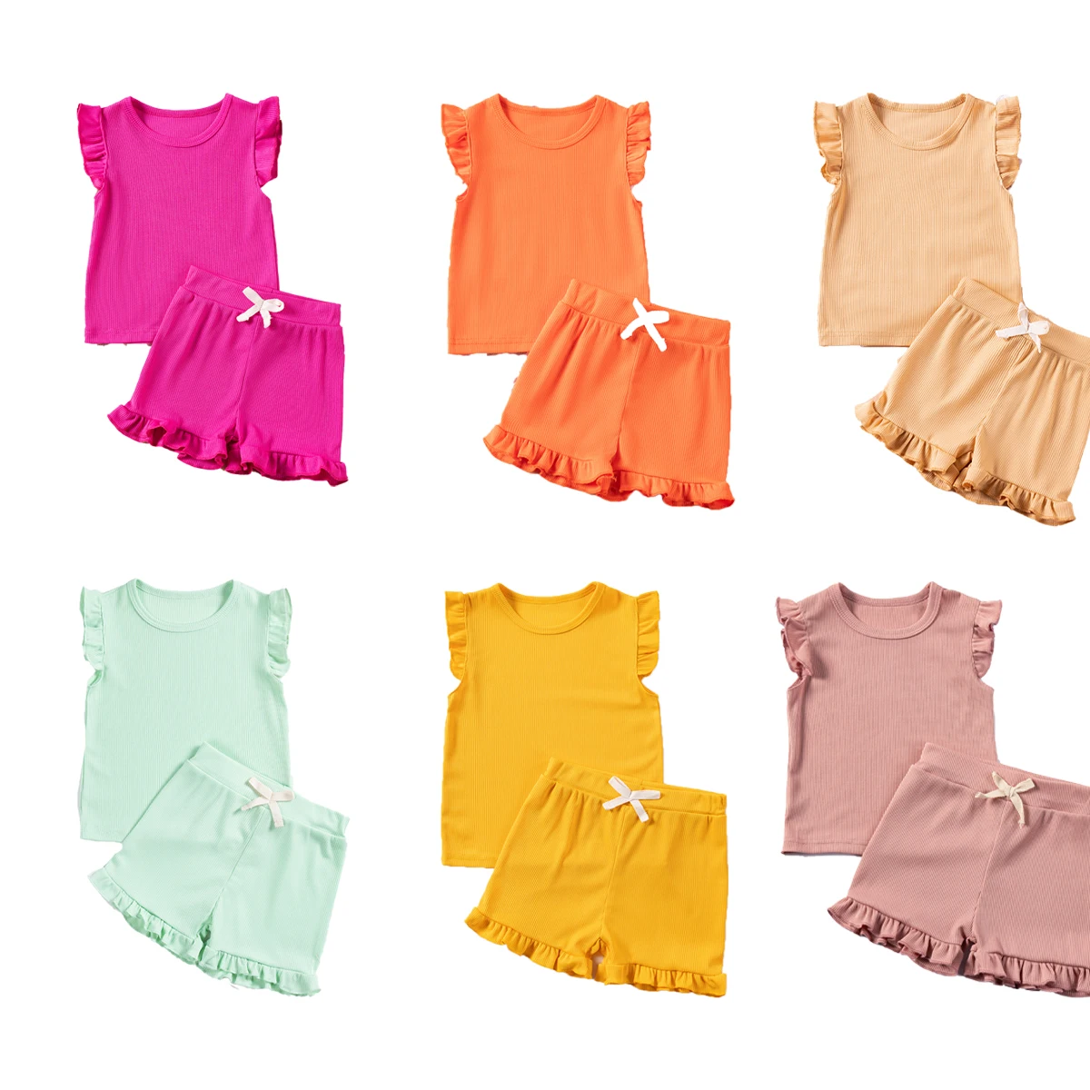 10 colori ragazze tinta unita abbigliamento Set estate manica corta manica corta Top + pantaloncini due pezzi bambino Casual Homewear 0-5Y