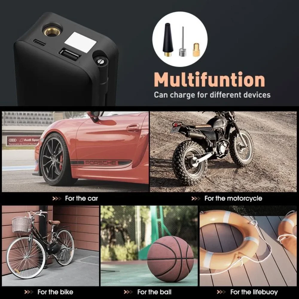 Portable Rechargeable Digital Air Pump Cordless Tire Inflator for Car Motorcycle Bicycle High Pressure Compressor