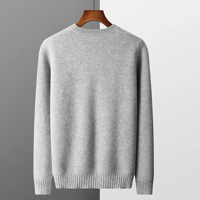 Autumn and winter new 100% wool men\'s round neck pineapple needle thickened bottoming sweater loose solid color sweater top