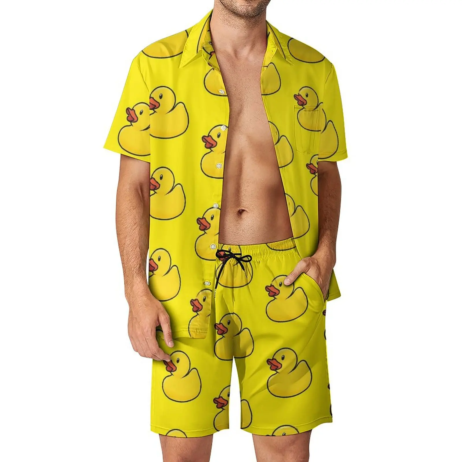 Summer Yellow Rubber Duck 3D Print Men Shirt Sets Short Sleeve Shirt Oversized Beach Shorts Streetwear Hawaiian Suits Clothes