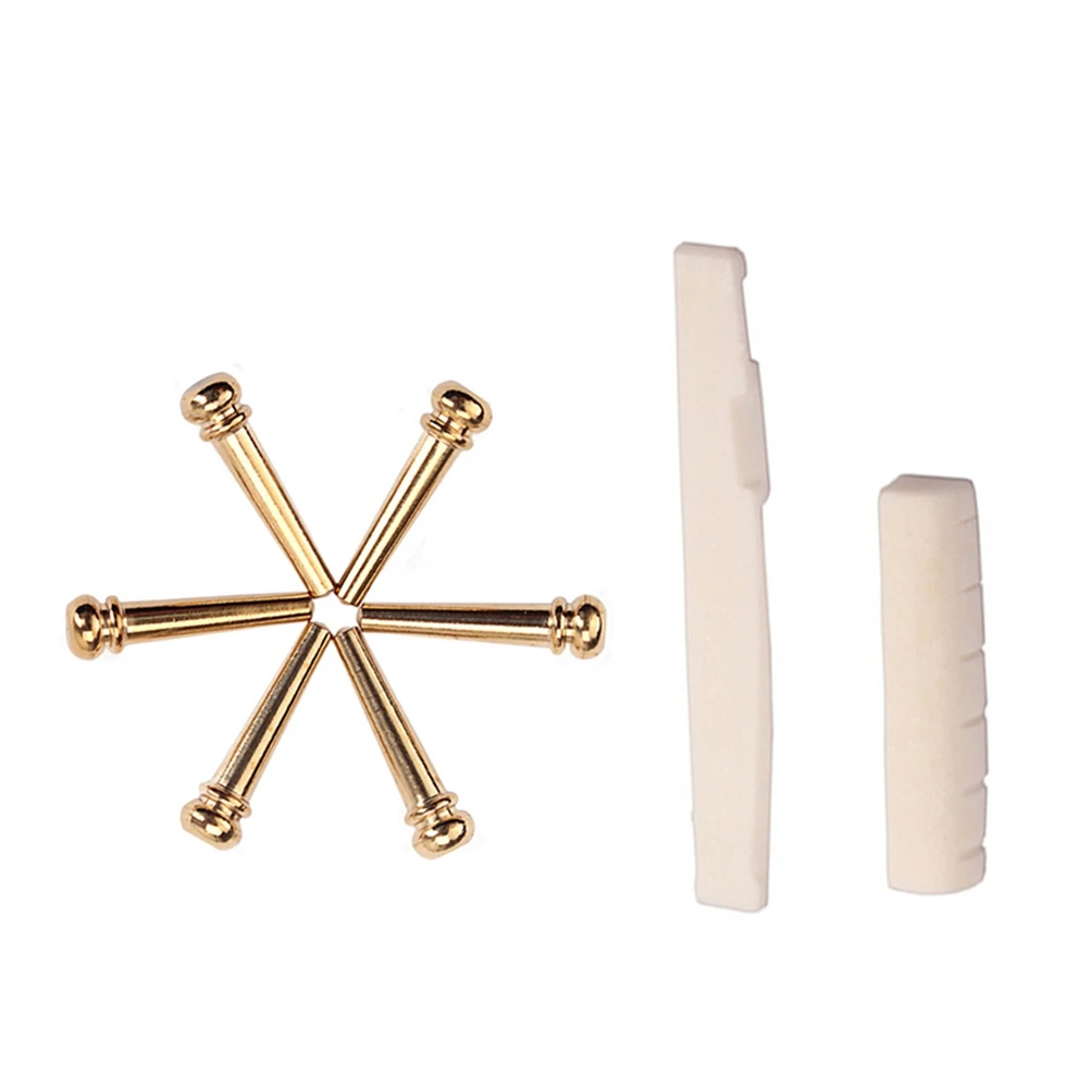 

Acoustic Guitar Brass Bridge Bovine Bone Saddle Nut Set for Better Tone and Resonance Guitar Bridge Pins Saddle and Nut Kit
