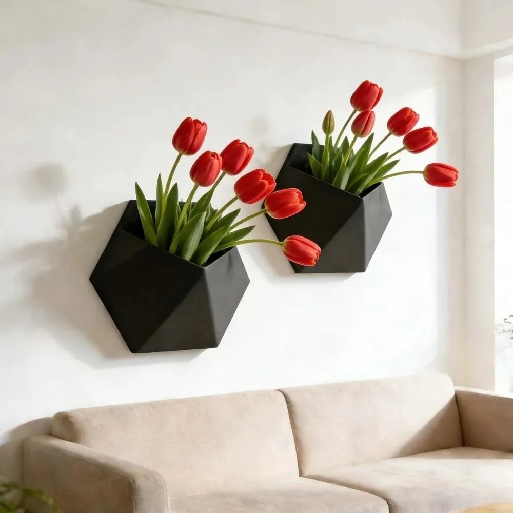 Mounting Holes Hexagonal Wall Flower Pot Easy to Install Modern Style Wall-Mounted Planter Wall Decoration Plant Pot