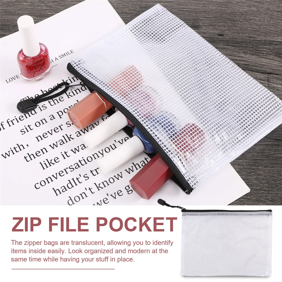 حقيبة شبكية بسحاب للمستندات ، مقاومة للماء ، بلاستيك ، مجلدات ملف بسحاب ، متعددة الأغراض ، مكتب ، منزل ، 8 أحجام متنوعة ، 18