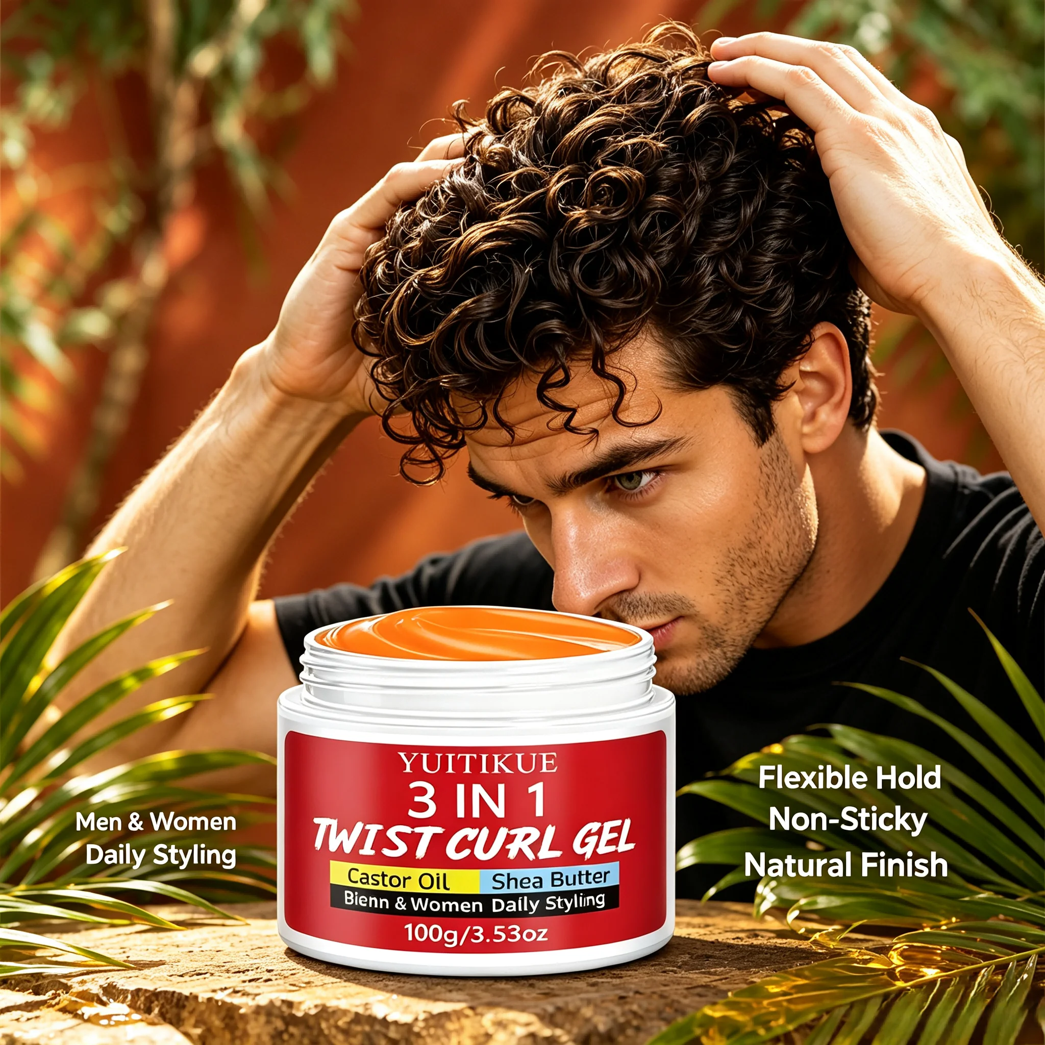 **YUITIKUE 3 IN 1 Twist Curl Gel Infused with Castor Oil Biotin Shea Butter Lightweight Flexible Hold Hair Styling Cream**
