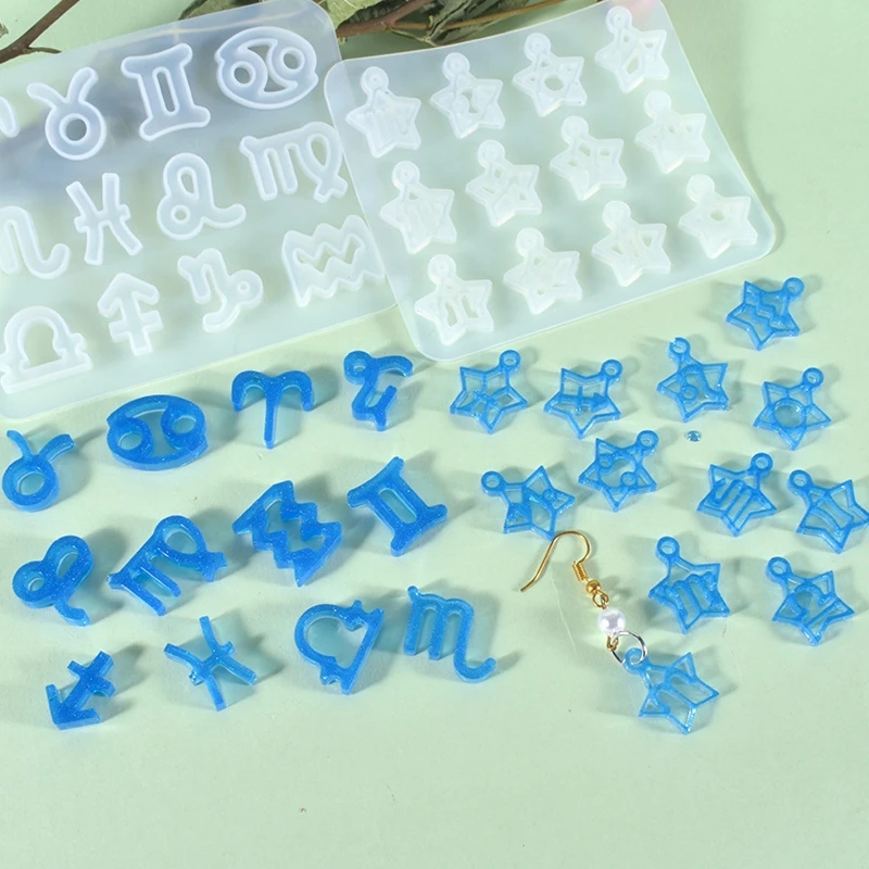 Handmade 12 Constellations Earrings UV Epoxy Resin Mold Eardrop Dangler Silicone Mould DIY Crafts Jewelry Necklace Drop shipping