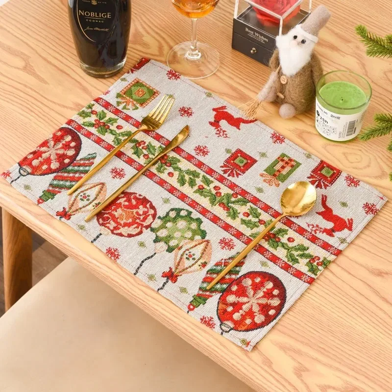 Christmas Festive Printed Linen Placemats, Heat‑Resistant & Non‑Slip, Decor Mats for Living Room, Dining Table and Coffee Table