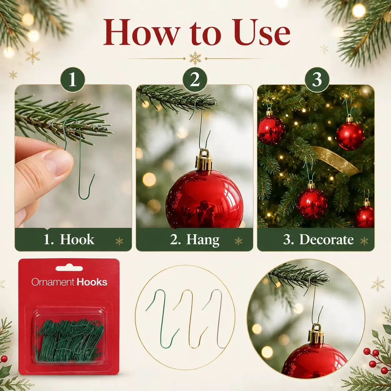 100Pcs Multi‑Color S‑Shaped Christmas Hooks Silver Gold Green Xmas Tree Hanging Ornament Hooks