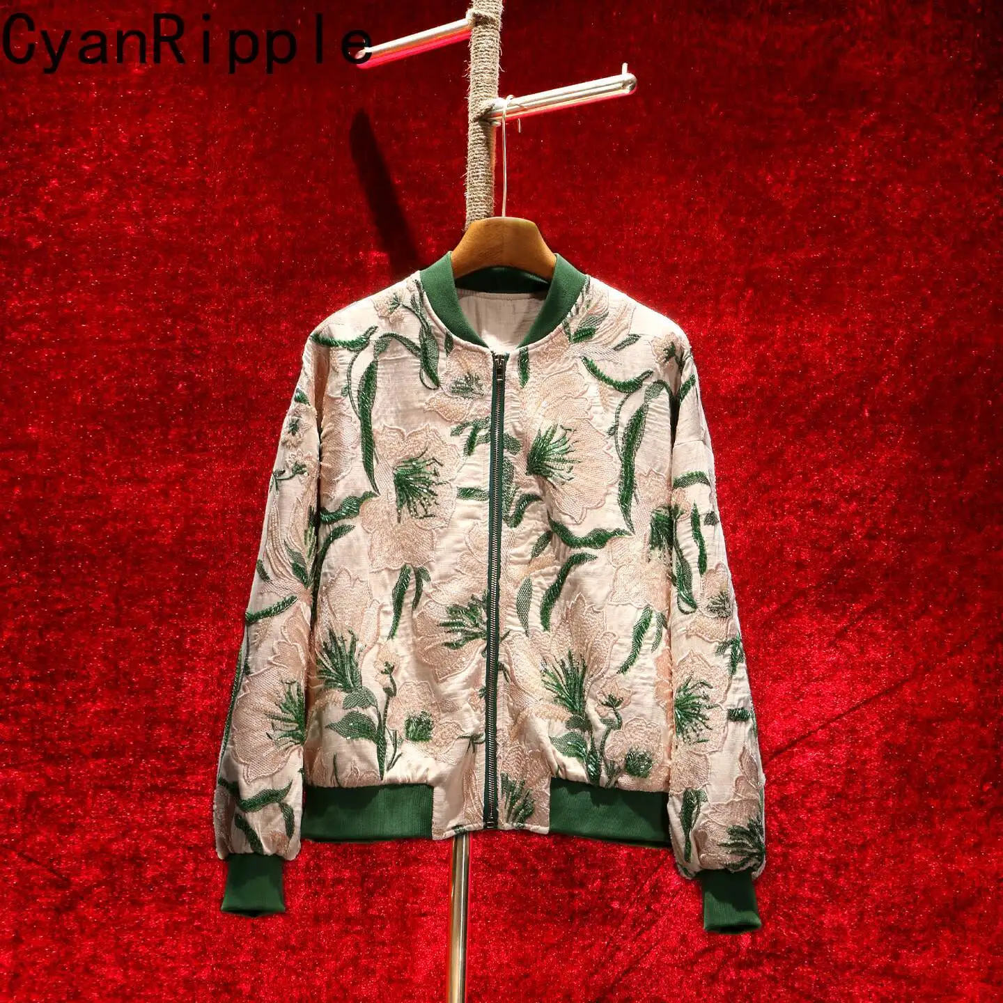 High Quality New Spring Autumn Beading Embroidery Women Baseball Jacket Stand Collar All-match Loose Zip Cardigans Coat Trendy