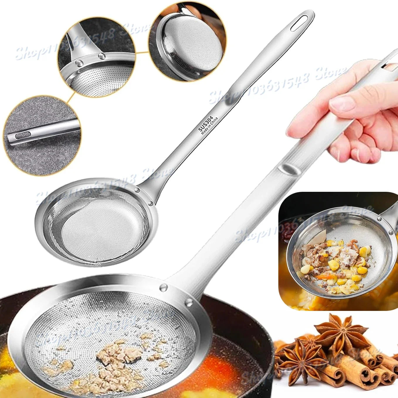 

NEW Beyonddraw Fine Mesh Stainless Steel Colander Spoon 304 Stainless Steel Extra Fine Mesh Strainer Fat Oil Skimmer Strainer