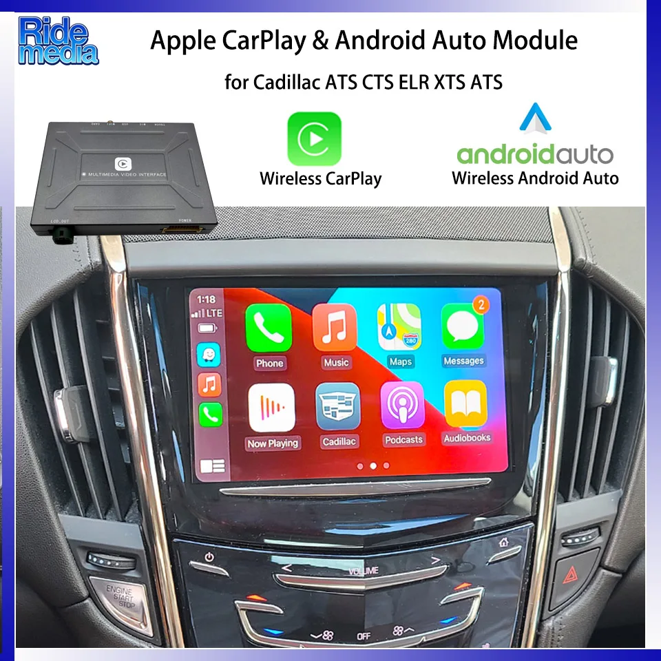 RideMedia 2026 Interfaz inalámbrica Apple CarPlay Android Auto para Cadillac ATS CTS ELR XTS ATS 2013-2017