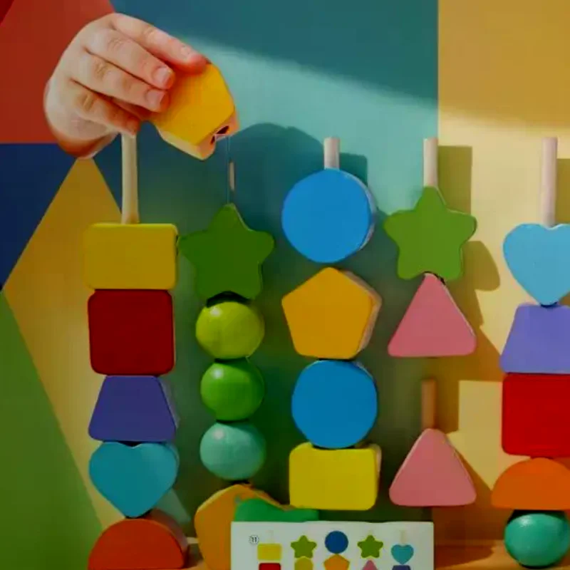 Набор деревянных бусин и блоков Монтессори; Игрушки для обучения штаберителем форм; Игры для посещаемости и сопоставления для раннего образования