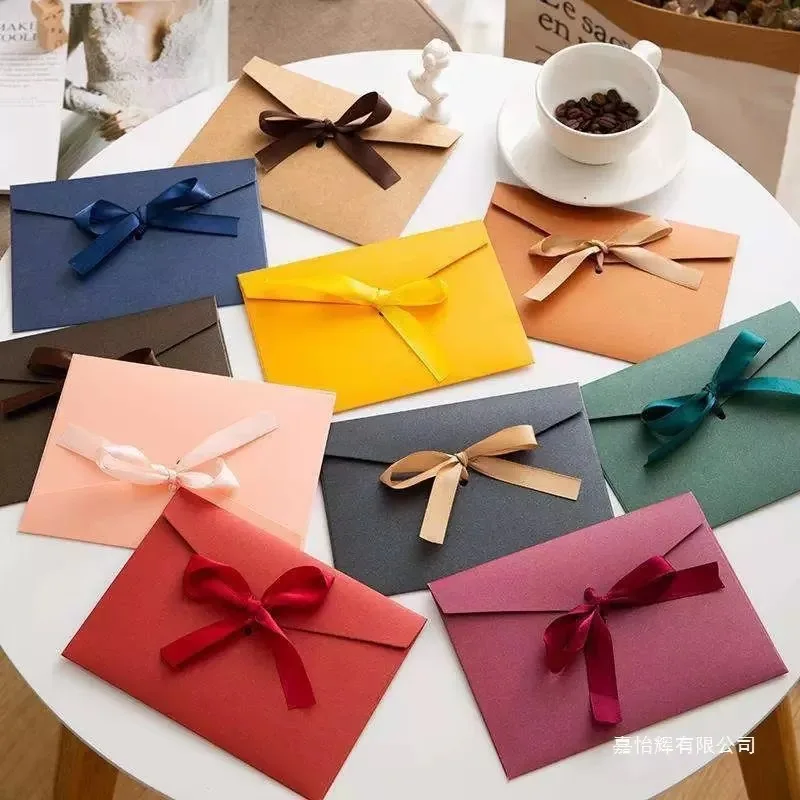 10 Pcs/set Envelope Pearlescent Paper Bow Thicken Ribbon Retro Creative Color Stationery Wedding Invited Gift