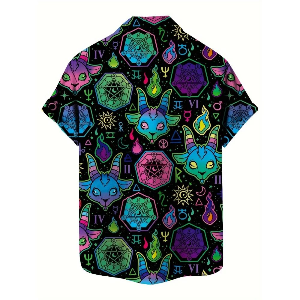 Camicia hawaiana da uomo stampata in 3D con teschio Stile gotico da strada Top con risvolto vintage alla moda Camicia da spiaggia casual a maniche corte Y2K estiva