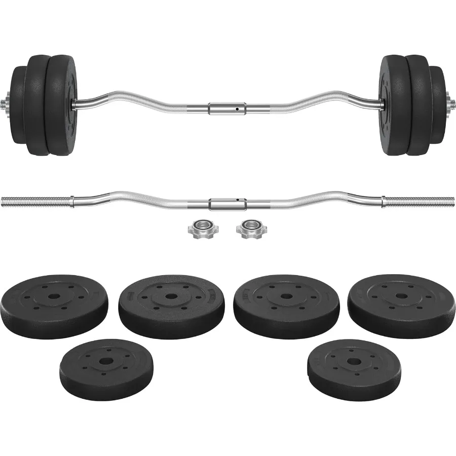 Juego de pesas Curl Bar y pesas 44LB con acabado cromado y color negro