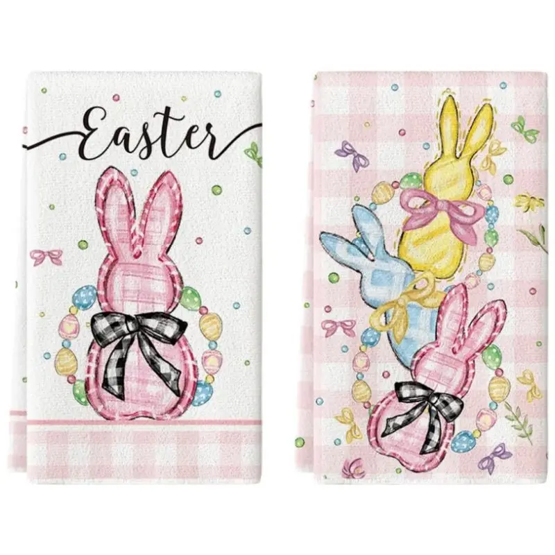 Easter kitchen towel with fun rabbit print for absorbing water and decorating the festival - dishwashing towel