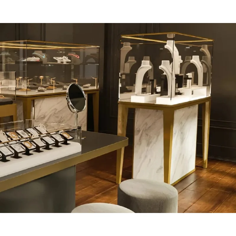 custom.Modern Elegant Rectangular LED Lighting Acrylic Jewelry Display Counter Custom Size Freestanding High-End Use Design