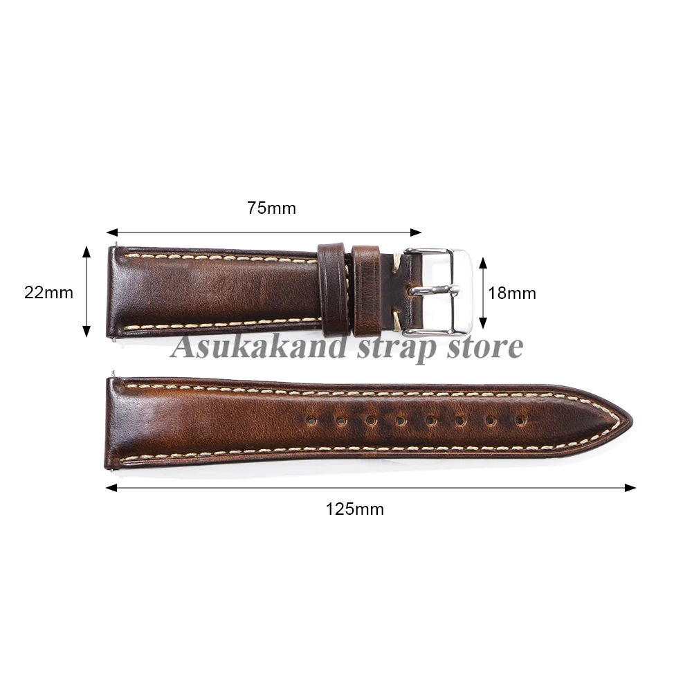 18mm 19mm 20mm 21mm 22mm Universal Vintage Oil Wax Leather Watch Straps Brown Head Layer Watch Band Men Accessories Pin Buckle