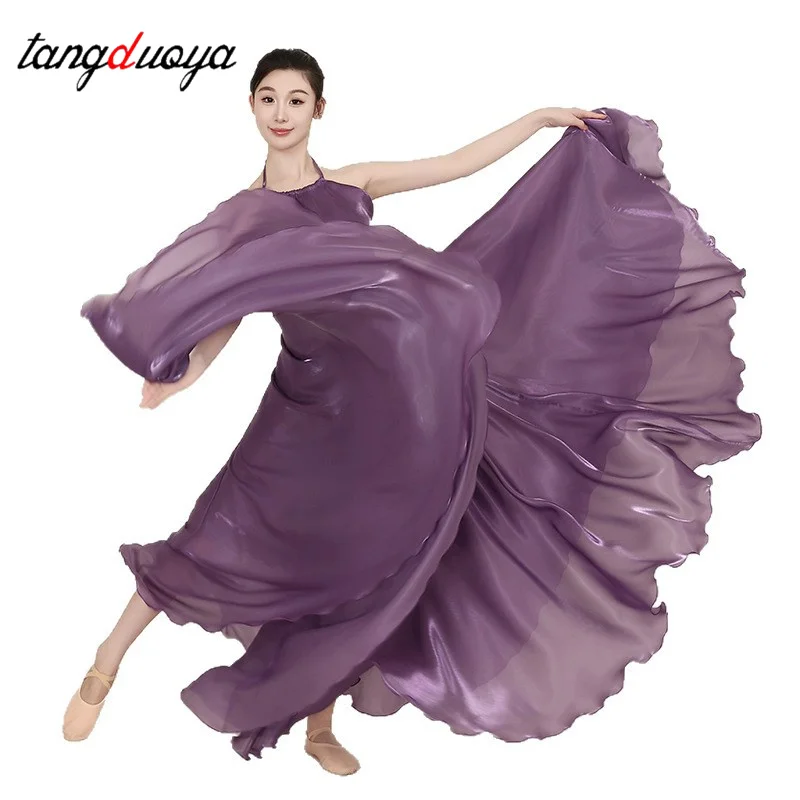 여성용 단색 롱 스커트 반길이 스커트 반짝이는 진주 광택 롱 클래식 댄스 스커트 넓은 밑단 벨리댄스 스커트