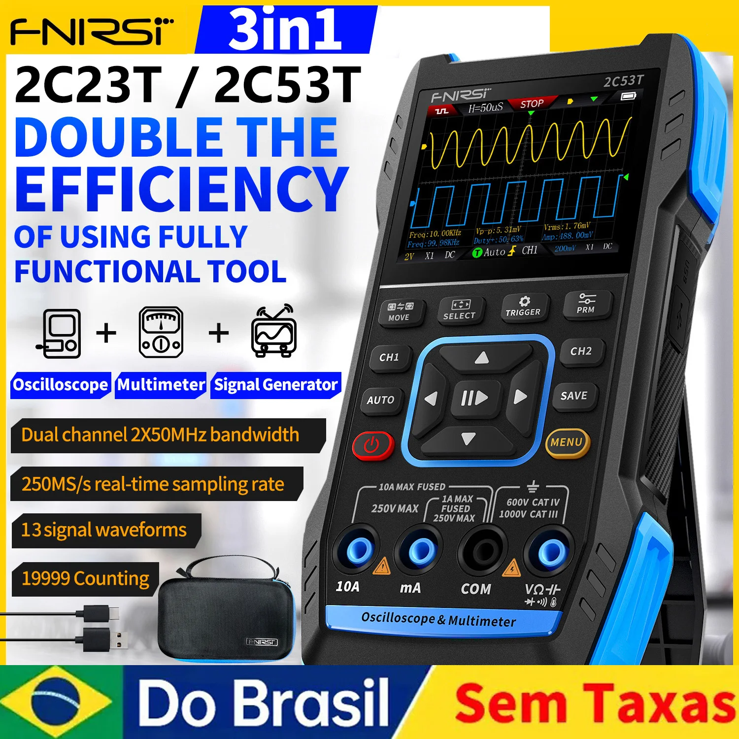 FNIRSI 2C23T 2C53T يده ملتقط الذبذبات الرقمي المتعدد ثلاثة في واحد ثنائي القناة إصلاح السيارات إشارة مولد التيار المتناوب تيار مستمر