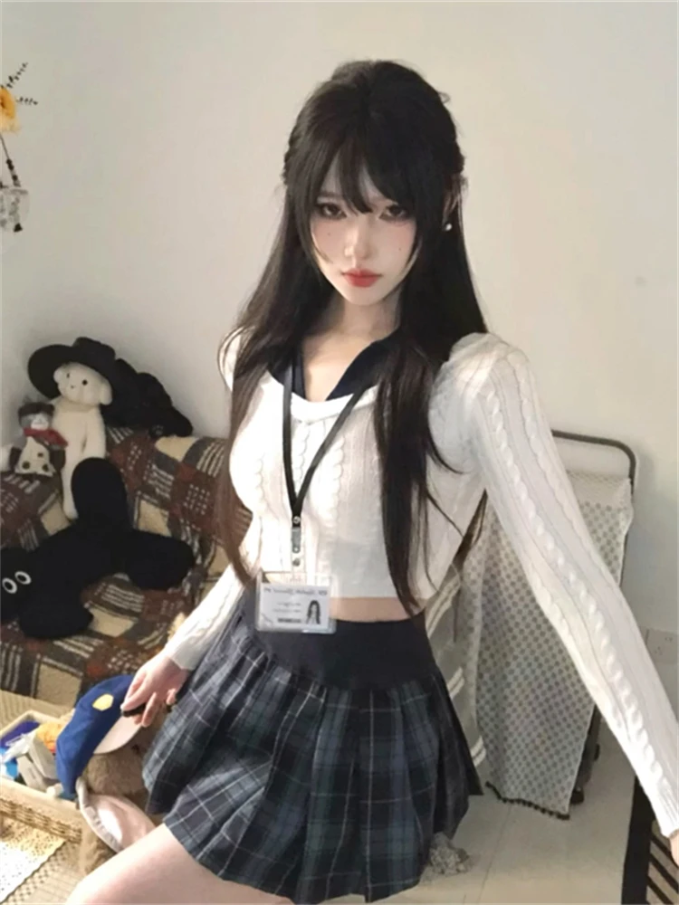 

Korean Style College Fashion Set Women's Anti-Aging Top Beautiful Two-Piece Winter New Style Absolutely Beautiful Pleated Skirt