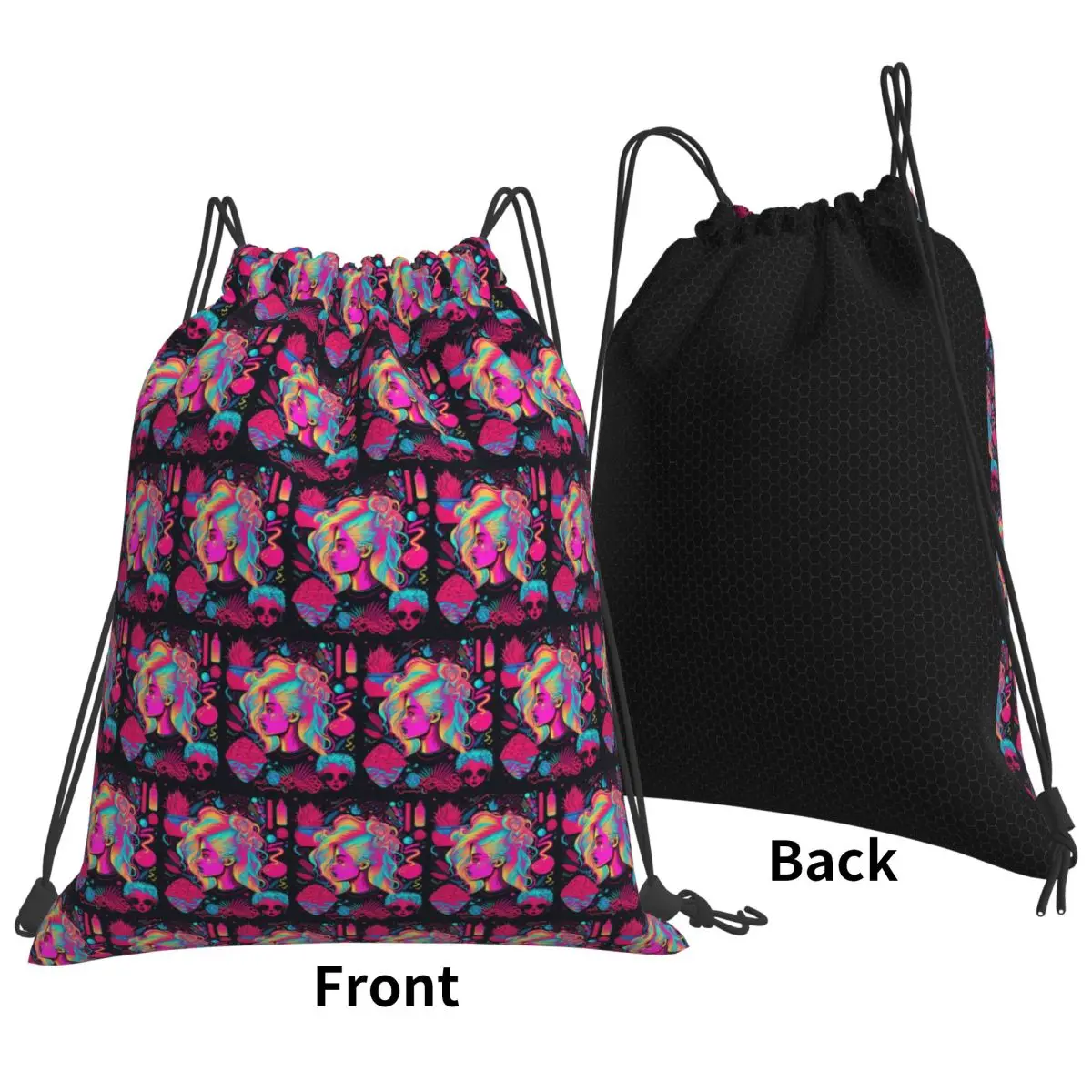 Teen Motifs In Neon Backpacks Fashion Drawstring Bundle Pocket Shoes Bag Book Bags for Travel School